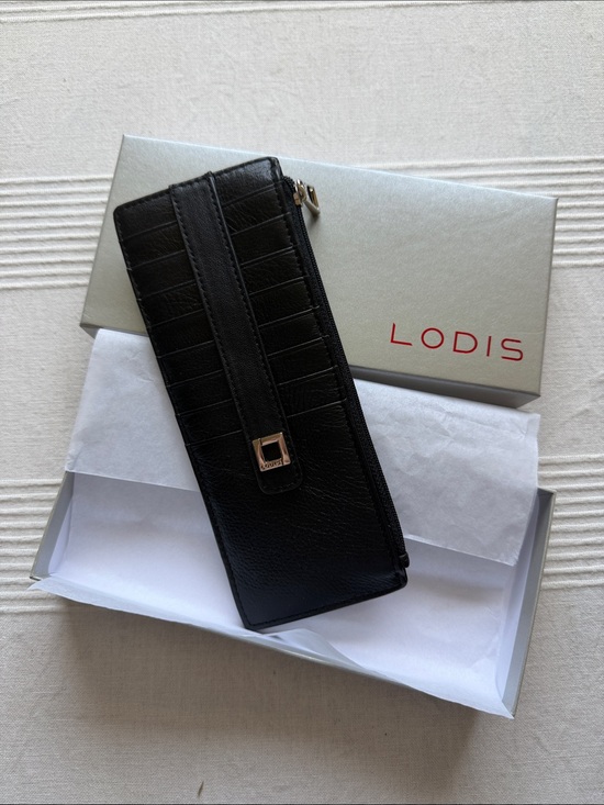 Lodis Handbags - Lodis Black Leather Zip Card Organizer with Logo Strap